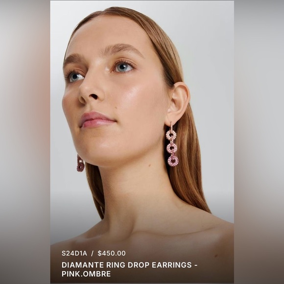 DIAMANTE RING DROP EARRINGS - PINK.OMBRE - Picture 2 of 4